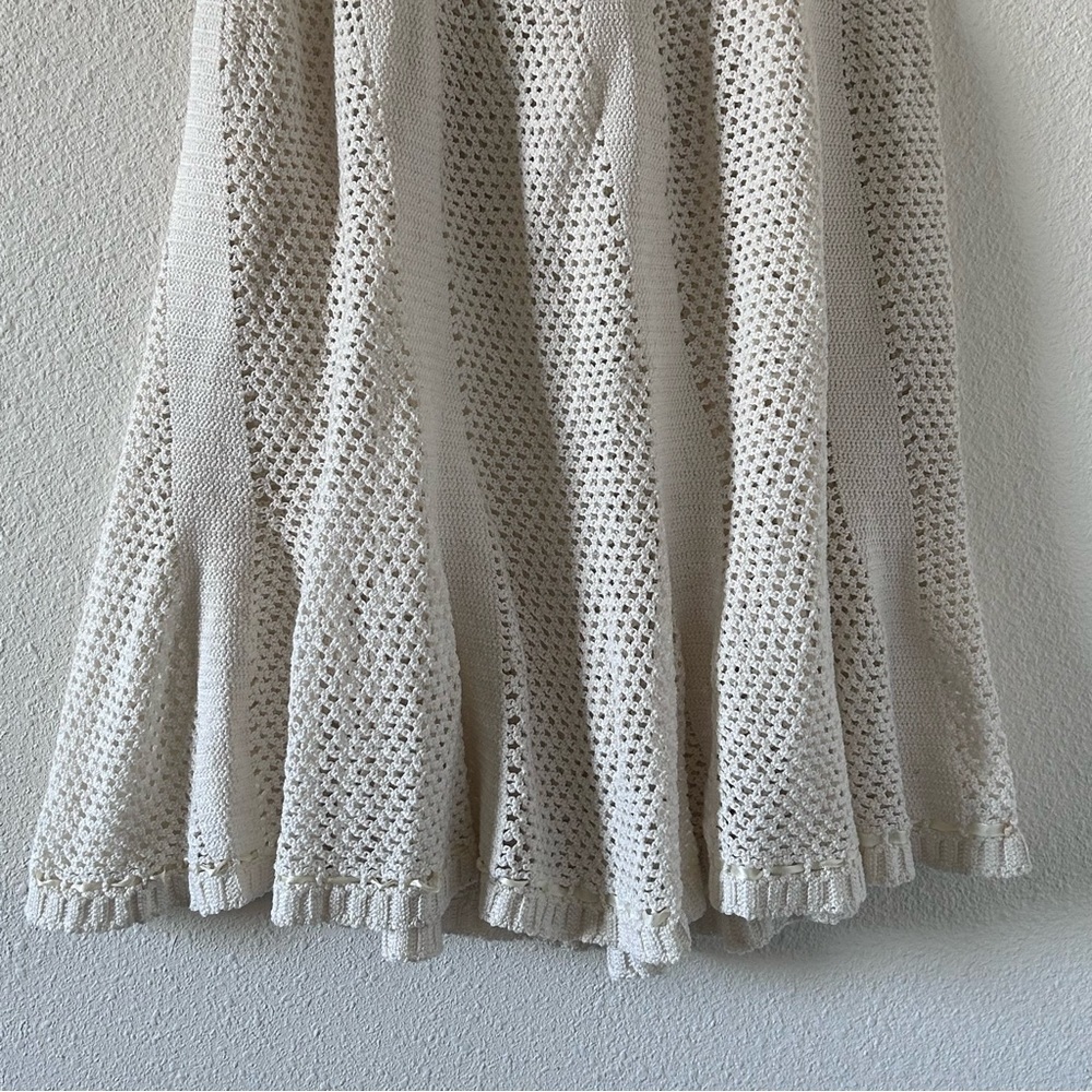 Women’s Knit Midi Skirt Small Cream Crochet Flare Boho Festival Handmade Western - Picture 2 of 13